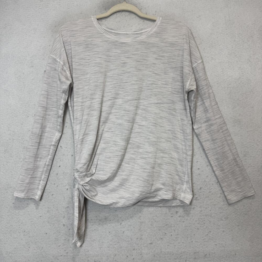 Lululemon Shirt Womens Medium Gray Long Sleeve Side Tie Crewneck Athletic Top
